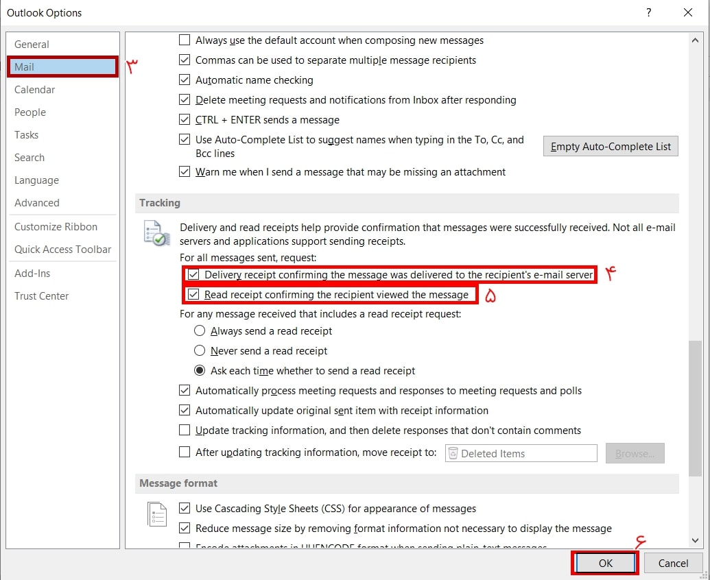 نحوه اطلاع از دلیوری و خوانده شدن ایمیل ارسالی در نرم‌افزار Outlook