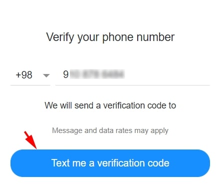 صفحه مربوط به اعتبارسنجی شماره تلفن به‌منظور ساختن ایمیل شخصی در یاهو