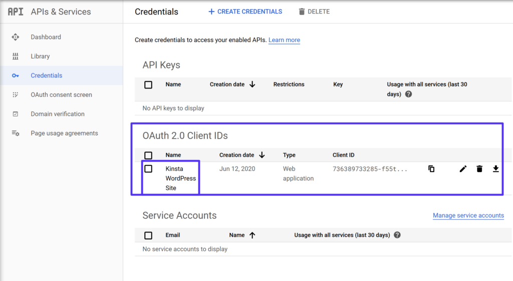 OAuth 2.0 client IDs