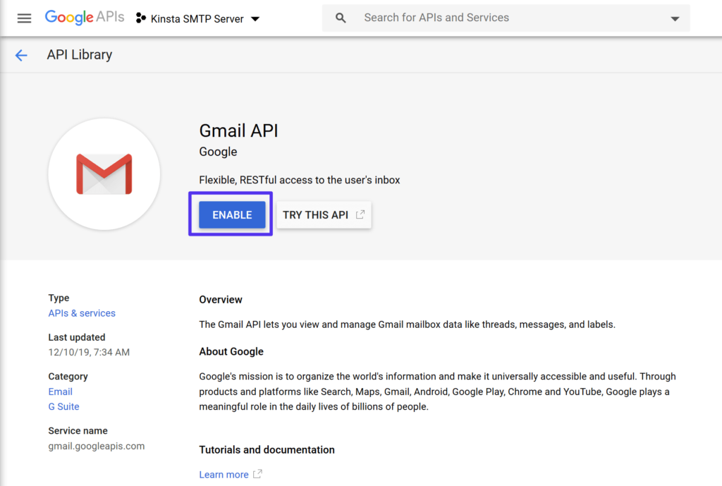فعالسازی Gmail API