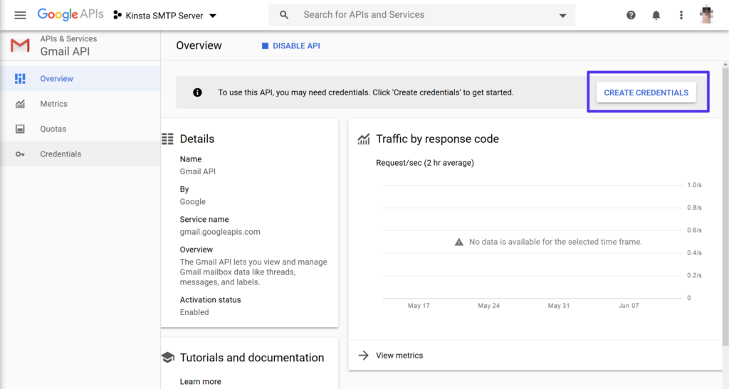 ایجاد credentials جدید در Gmail API
