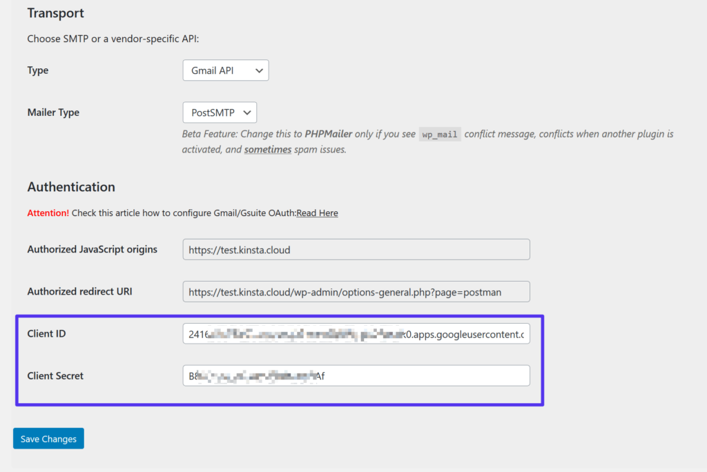 اضافه کردن Gmail API client IDs به وردپرس