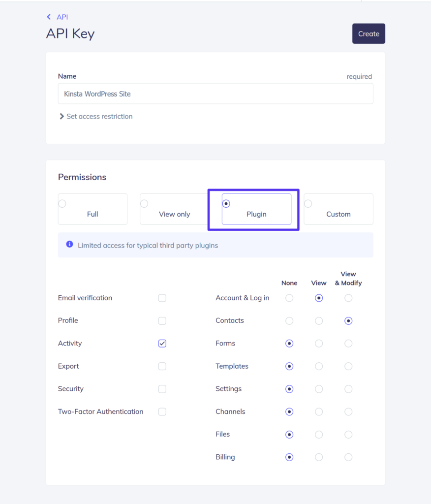 پیکربندی تنظیمات API key