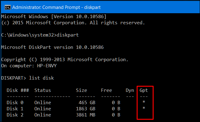 استفاده از Diskpart Command برای تشخیص نوع پارتیشن‌بندی دیسک