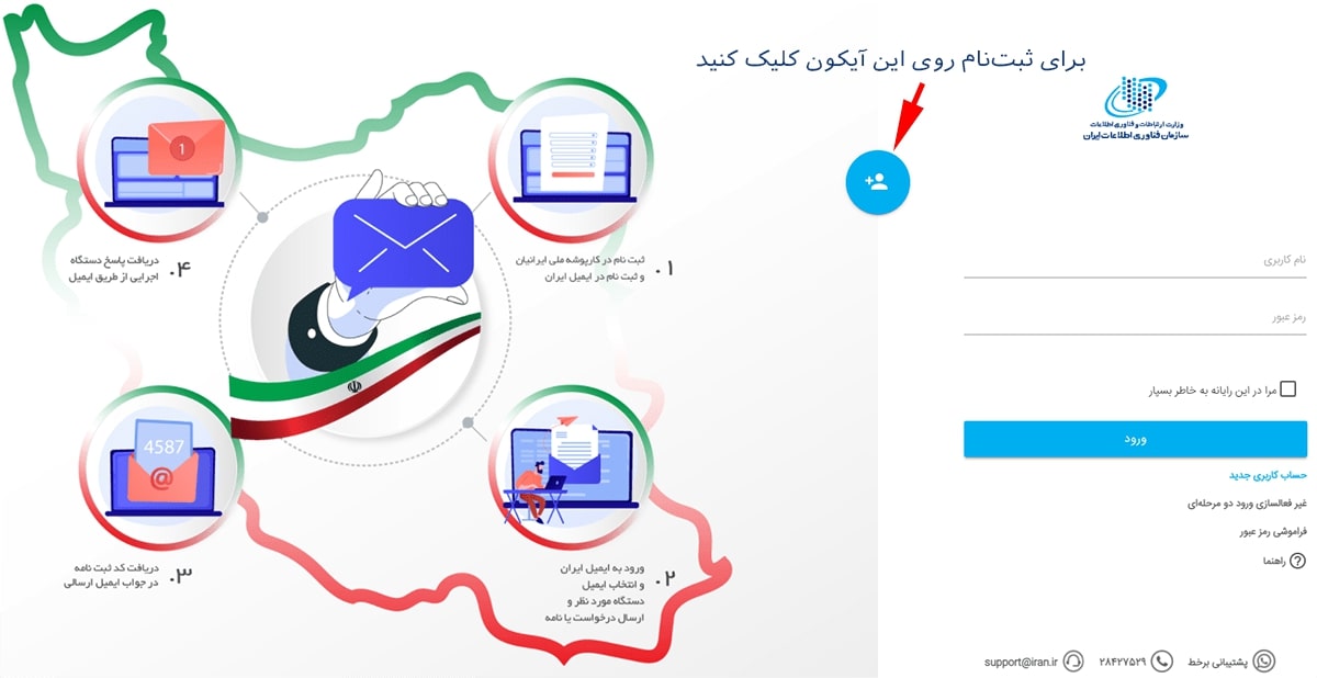نحوه ثبت‌نام در سرویس رایانامه ایران