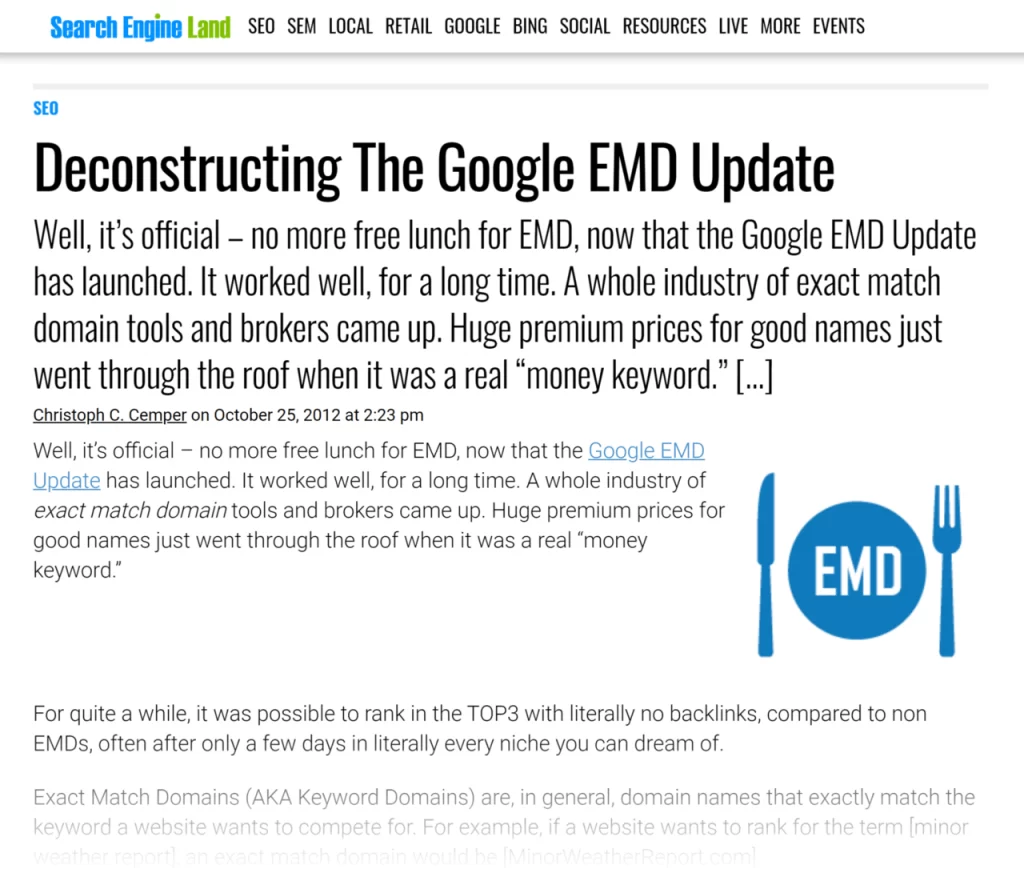 مطلب مرجع در مورد دامنه‌های EMD در وبسایت معتبر Search Engine Land