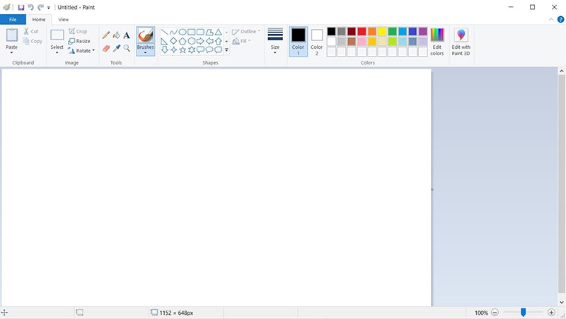 محیط برنامه Paint در سیستم عامل ویندوز