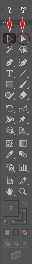 محل قرارگیری دو ابزار سلکشن تولز و دایرکت سلکشن تولز در نوار ابزار برنامه ایلوستریتور