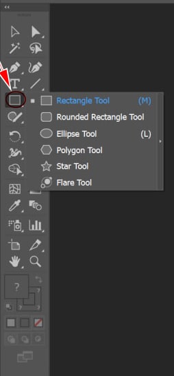 جایگاه Rectangle Tool و ابزارهای زیرمجموعه آن در نوار ابزار ایلوستریتور