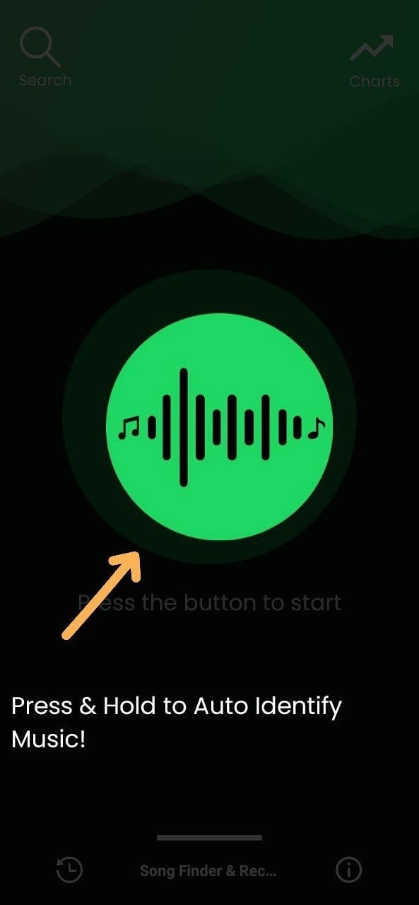 محیط اپلیکیشن Song finder and recognition برای پیدا کردن آهنگ با صدا
