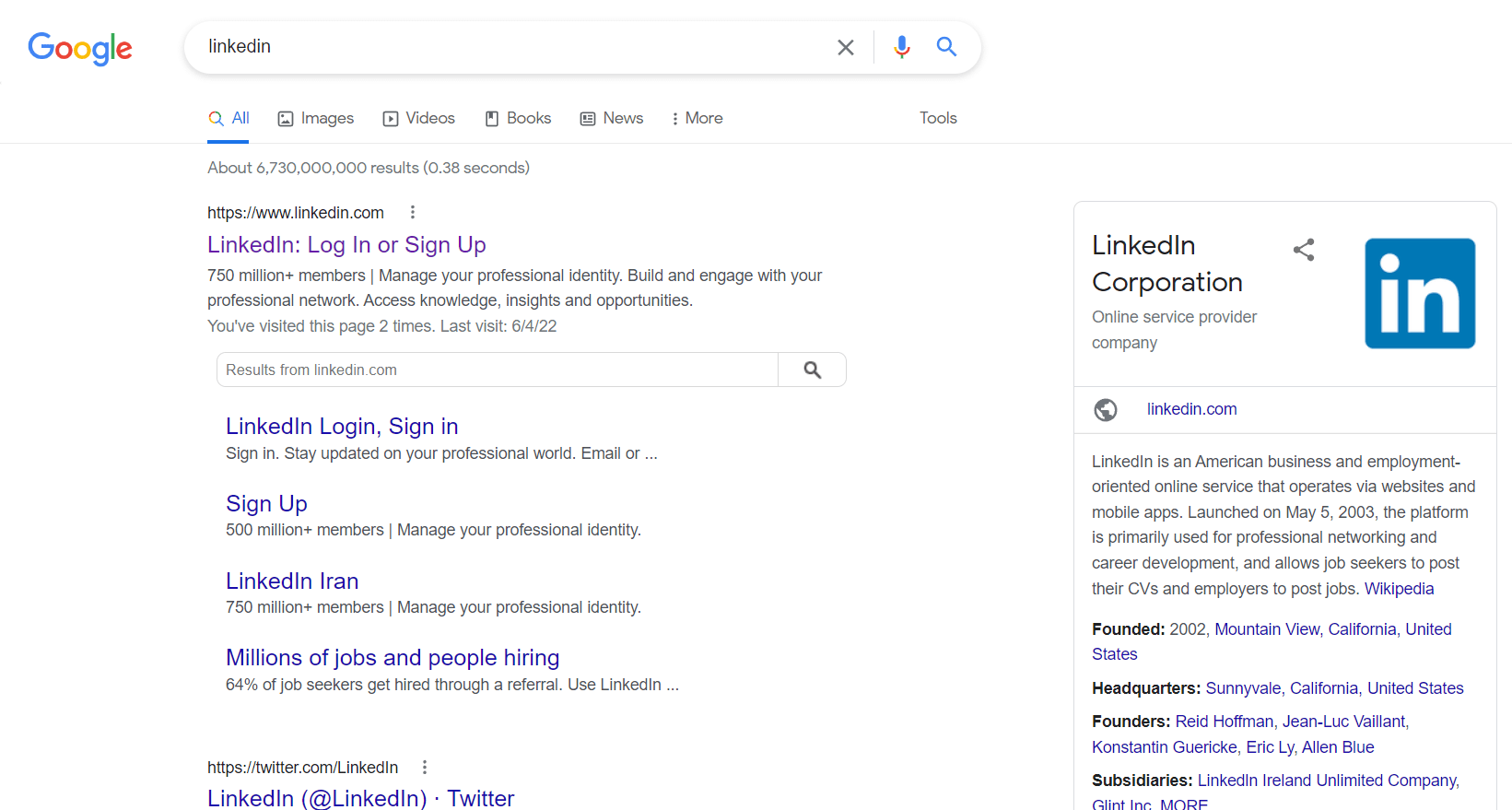 جستجوی لینکدین در گوگل