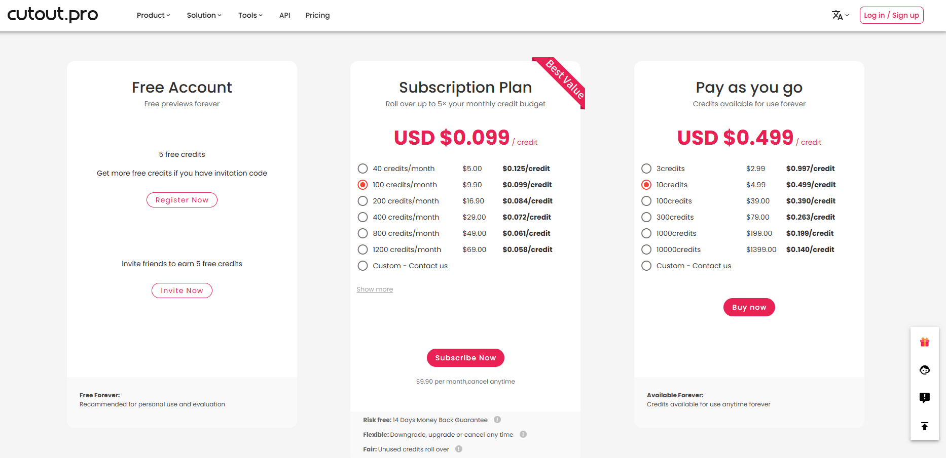 Cutout Pro Pricing Plans