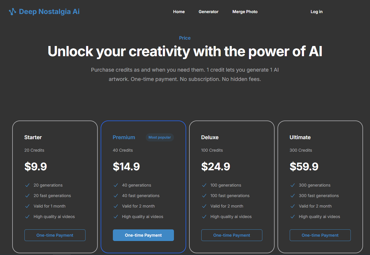 Deep Nostalgia AI Pricing Plans